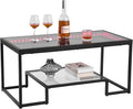 VEVOR Coffee Table, Modern Tempered Glass Coffee Table with Lighting, 2 Tiers Rectangle Glass Center Desk with Open Storage, Minimalist Metal Accent End Desk for Living Room, Office, Easy Assembly