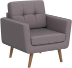 Tbfit Linen Fabric Accent Chairs Set of 2, Mid Century Modern Armchair for Living Room, Bedroom Button Tufted Upholstered Comfy Reading Accent Chair Sofa(Grey)