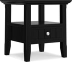 SIMPLIHOME Acadian 19-inch Wide Solid Wood End Table with Drawer and Open Shelf in Black for Living Room, Bedroom, or Entryway