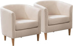Accent Barrel Chairs Set of 2, Modern Comfy Living Room Chairs with Armrest Small Reading Chair with Cozy Soft Padded for Bedroom Reception Room Cafe, Begie