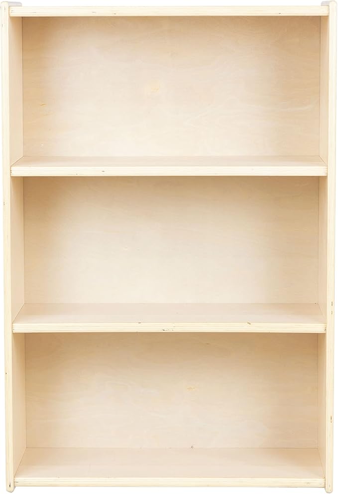 Child Three-Shelf Bookcase, 41.5”H x 24”W x 11.5”D Sturdy Birch Plywood Shelves for Daycare Storage of Books, Toys, Supplies, Smooth Natural Wood (42")