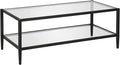 Henn&Hart 45" Wide Rectangular Coffee Table with Glass Shelf in Blackened Bronze, Modern coffee tables for living room, studio apartment essentials