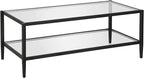 Henn&Hart 45" Wide Rectangular Coffee Table with Glass Shelf in Blackened Bronze, Modern coffee tables for living room, studio apartment essentials