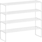 SONGMICS Shoe Rack, 4-Tier Shoe Organizer, Metal Storage Shelf, Upright or Upside Down, for 20-25 Pairs, Stackable, for Entryway, 11.8 x 36.2 x 29.1 Inches, Pearl White ULSA014WK01