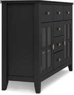 SIMPLIHOME Artisan Buffet - 54 inch Wide Solid Wood 3-Door Sideboard Buffet in Black, Contemporary Storage Cabinet for Dining Room or Kitchen with Adjustable Shelves and Bronze Hardware
