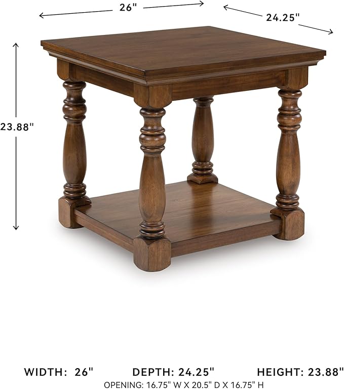 Signature Design by Ashley Sturlayne Classic End Table with Open Shelf, Light Brown