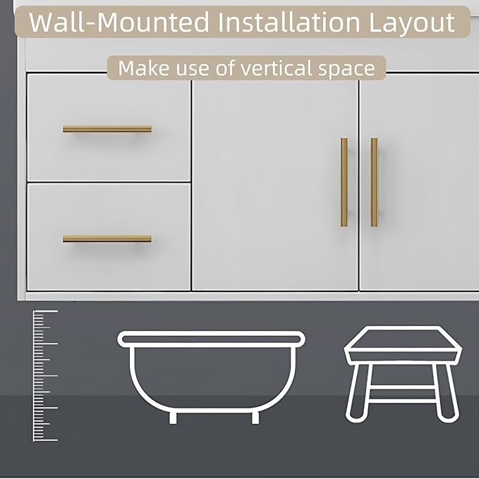 44IN Modern Bathroom Vanity - LED Intelligent Mirror Cabinet Includes Time Display & Defogging | Bathroom Cabinet with Sink & Open Storage Compartments, Ceramic Washbasin, 4 Drawers (Style A)