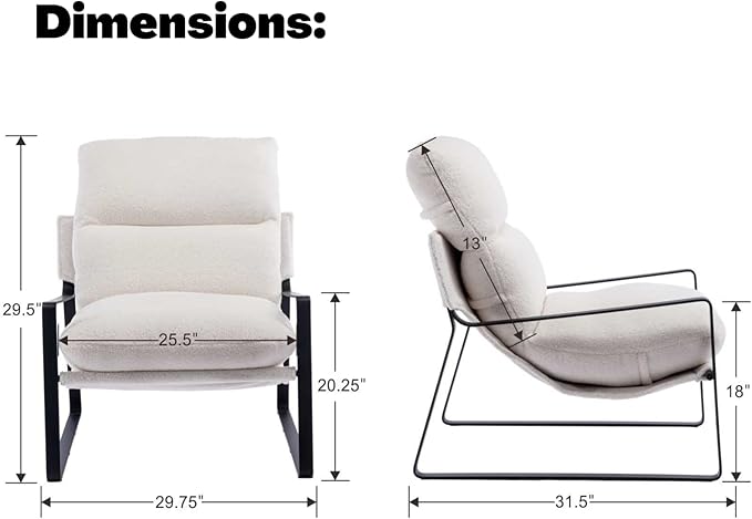 LukeAlon Modern Sherpa Accent Armchairs Set of 2, Upholstered Living Room Chairs with Metal Base Thickened Cushion Single Sofa Chairs Comfy Lounge Chairs for Bedroom Living Room, White