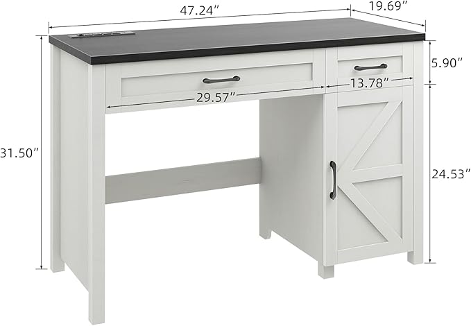 Vabches Farmhouse 47" Executive Desk, Computer Desks with Drawers and Storage Cabinet, Workstation Computer Desk for Home Office, Study.(Black).