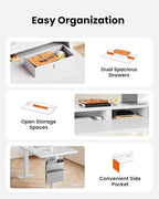 ErGear L Shaped Electric Standing Desk, 63" Ergonomic Corner Height Adjustable Desk with Drawers, Sit Stand Computer Table with Storage for Work Office Home, White