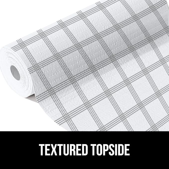 GORILLA GRIP DripGuard Shelf Liner, Non Adhesive Drawer and Kitchen Cabinet Protector, 20x240 Inch, Slip Resistant BPA Free Smooth Surface Plastic Liners for Cabinets, Bathrooms, Closets, Gray White