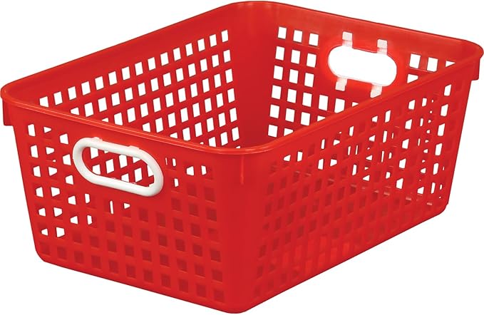 Really Good Stuff Large Plastic Book Baskets, 13.25" by 10" by 5.5" - 12 Pack, Red, Classroom Library Organizer, Toy Storage, Multi-Purpose Organizer Basket