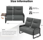 Faux Leather Loveseat, Upholstered Loveseat with Side Tray Table & Storage Pocket, Small Loveseat for Living Room, Modern 2 Seater Sofa Couch for Small Spaces, Bedroom, Gray