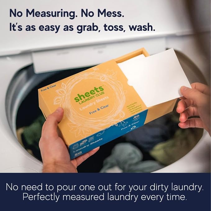 Sheets Laundry Club - Liquidless Laundry Detergent Sheets, 100 Loads - Fragrance Free Scent, Eco-Friendly, Quick-Dissolving Formula, Hypoallergenic, Septic Safe, Plastic-Free Packaging - 50 Sheets