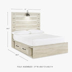 Signature Design by Ashley Cambeck Farmhouse Full Panel Platform Bed with 2 Storage Drawers, Cubbies, Sconce Light and USB Ports, Foundation or Box Spring Not Needed, Whitewash