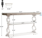 Tribesigns Farmhouse Console Table, 55 inch Long Sofa Table with Storage Shelves, 3 Tier Wood Accent Entry Table for Hallway, Entrance, Living Room, Foyer, Grey and White