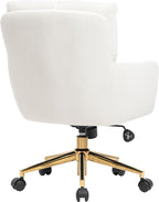 Plush Fabric Office Chair Vanity Chair Comfy Home Office Desk Chairs with Lumbar Support, Modern Plush Fabric Desk Gold Legs Swivel Task for Home Office Bedroom Study White Upgraded Version