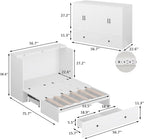 Full Size Murphy Bed with Charging Station - Wall Mounted Hideaway Cabinet Bed, Foldable Panel & Large Storage Drawer for Home Office,Small Room,Guest Bedroom,Living Room, White