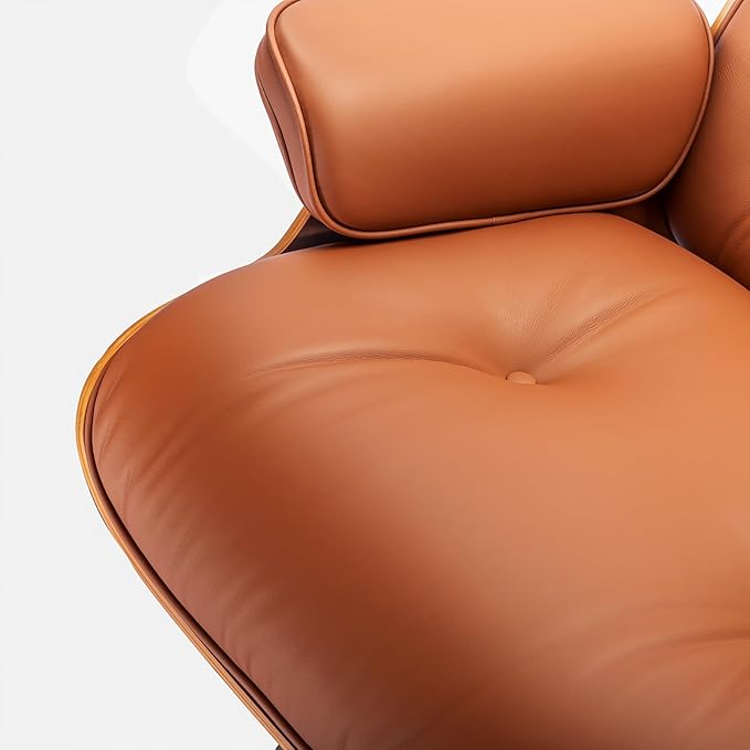Top Grain Leather, Mid Century Chaise Lounge Chair and Ottoman, Modern Chair Classic Design, Heavy Duty Base Support for Living Room Study Lounge Office, Palisander-Brown