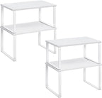 SONGMICS Cabinet Organizer Shelf, Set of 4 Kitchen Counter Shelves, Kitchen Storage, Spice Rack, Stackable, Expandable, Metal and Engineered Wood, Cloud White and Snow White UKCS027W01