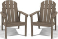 Adirondack Chair Set of 2, All Weather HDPE Fire Pit Chairs, Oversized Plastic Adirondack Chair for Outdoor, Balcony, Deck, Backyard, Patio, Garden, Poolside, Lawn Brown