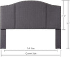 24KF Middle Century Linen Upholstered Tufted Queen Size Headboard with Antique Brass Nails Queen/Full headboard -Dark Gray