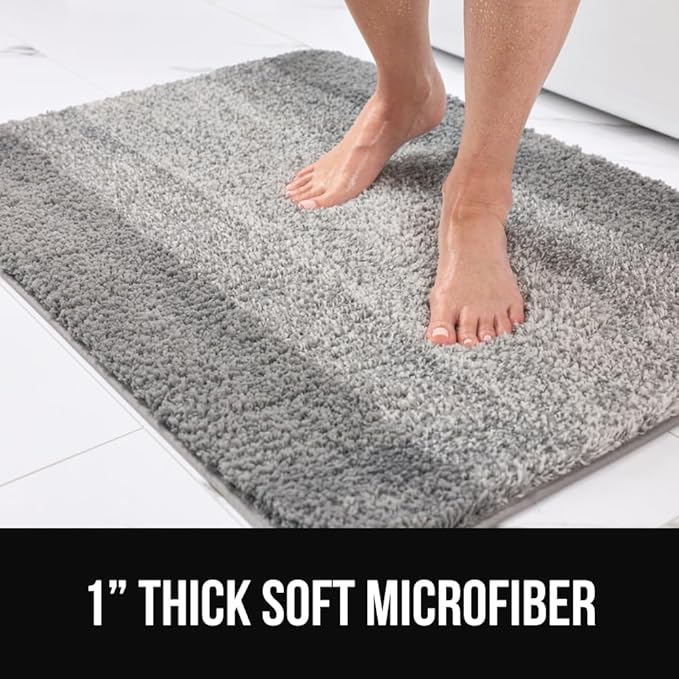 GORILLA GRIP Ultra Soft Plush Bathroom Rugs with Textured Rubber Backing, Absorbent Quick Dry Bath Mat, Machine Washable Shower Mats, Home Décor Accessories Bathmat Rug Essentials, 24 x 16 Grey