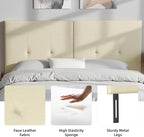 King Headboard Only with Adjustable Metal Legs, Faux Leather Upholstered Headboard King Size, Modern Stylish Headboard with Sunken Dot Design, Sturdy Bed Headboard for Bedroom, Beige