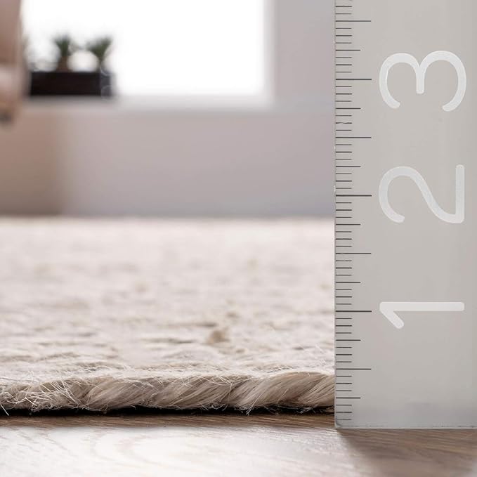 nuLOOM 12x15 Rigo Jute Hand Woven Area Rug, Off White, Solid Farmhouse Design, Natural Fiber, For Bedroom, Living Room, Dining Room, Hallway, Office, Kitchen, Entryway