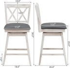 COSTWAY Bar Stool Set of 4, 360 ° Swivel Counter Height 25inch Bar Stool with Foot Rest Upholstered Cushion & Ergonomic Backrest, Sturdy Frame, for Pub, Kitchen Islands (4, Antique White + Grey)
