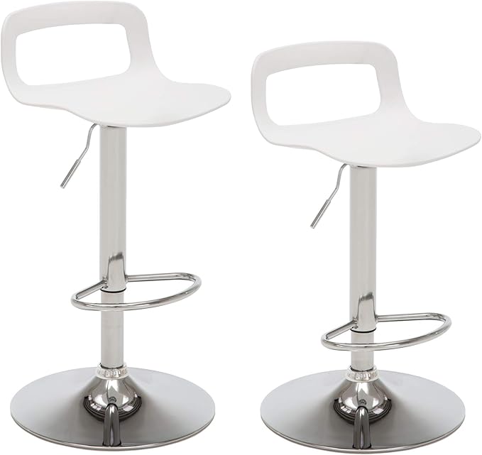 NOBPEINT NOB Contemporary Chrome Air Lift Adjustable Swivel Bar Stool (White, Set of 2)