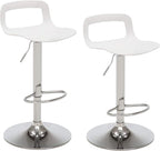 NOBPEINT NOB Contemporary Chrome Air Lift Adjustable Swivel Bar Stool (White, Set of 2)