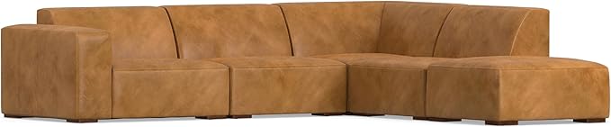 SIMPLIHOME Rex Right Corner Sectional Modular Sofa and Ottoman Set in Full-Grain Genuine Leather, Sienna, 116-inch-wide L-Shaped Leather Sofa and Matching 34-inch-Wide Table Ottoman for Living Room