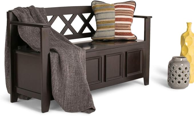 SIMPLIHOME Amherst Entryway Storage Bench - 48 inch Wide Solid Wood Hallway Seat in Hickory Brown, Transitional Bench for Entryway or Living Room with Lift-Up Lid and Spacious Storage