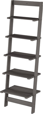 5-Tier Ladder Shelf - 50-Inch Narrow Leaning Bookshelf - Wooden Bookcase for Living Room, Bathroom, Kitchen, Office, or Bedroom Furniture by Lavish Home (Gray)