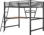 Full Size Loft Metal Bed with Desk and Shelf,Modern Bedroom Bed Frame w/Full-Length Guardrails & Ntegrated Ladder,Slat Support,for Adult Kid Boy Girl Teen,Black