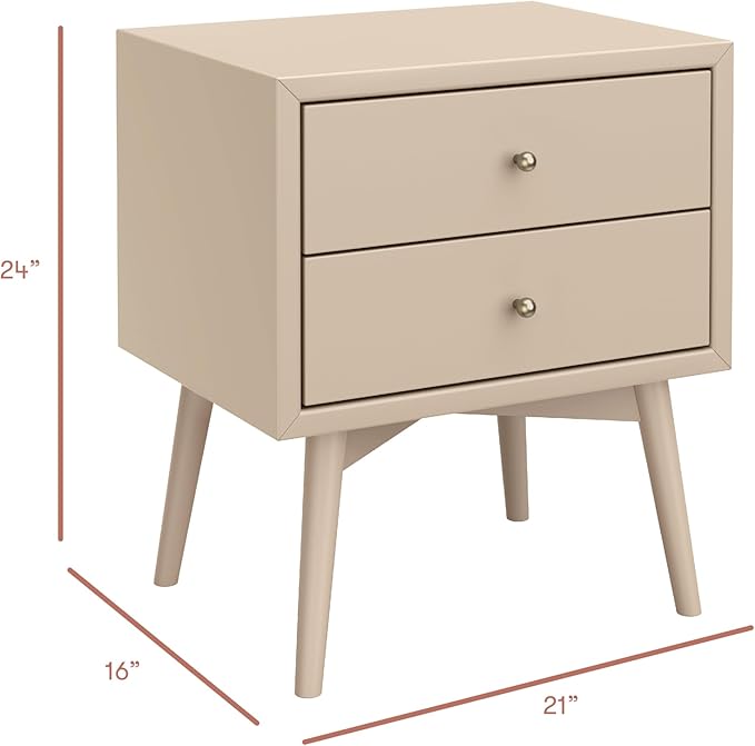 Babyletto Palma 2-Drawer Assembled Nightstand in Taupe, GREENGUARD Gold Certified, Mid-Century Modern Design