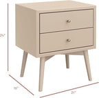 Babyletto Palma 2-Drawer Assembled Nightstand in Taupe, GREENGUARD Gold Certified, Mid-Century Modern Design