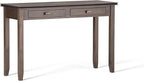 SIMPLIHOME Artisan Console Table - 46 Inch Wide Solid Wood Sofa Table in Natural Aged Brown, Transitional Storage Table for Entryway or Living Room with 2 Drawers and Clean Angle-Edged Top