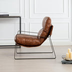 HEAH-YO Modern Accent Chair Set of 1, Upholstered PU Faux Leather Living Room Chair with Bronze Metal Legs, Comfy Arm Side Chair for Bedroom, Brown