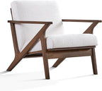 Zola Mid Century Modern Accent Chair Arm Chair: The Perfect Reading, Living Room, and Bedroom Chairs for Modern Home Furniture Use! Solid Wood Frame, White Boucle/Walnut