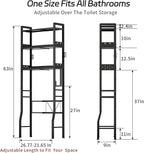 Over The Toilet Storage, 3-Tier Metal Over Toilet Bathroom Organizer Shelf with Adjustable Shelf with Toilet Paper Holder & Hooks Black
