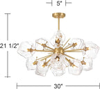 Possini Euro Design Klara 30" Modern Pendant Chandelier Ceiling Light Fixture Dining Room Over Table Kitchen Island Foyer Sputnik Hanging 12-Light LED Dimmable Clear Soft Gold Finish Glass Hallway