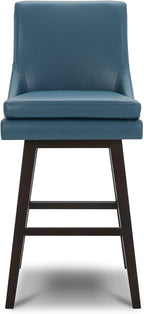 CHITA Bar Height Swivel Barstool with Back Set of 2, FSC Certified Upholstered Bar Stool, 30.7" H Seat Height, PU Leather in Dark Blue