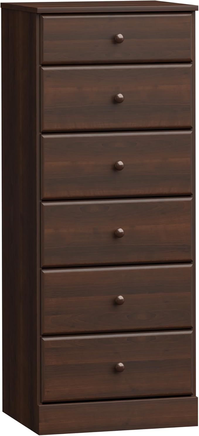 Prepac Astrid Tall Brown Dresser: 16.5"D x 19.75"W x 50"H, 6-Drawer Chest for Bedroom by Prepac - Perfect Chest of Drawers for Ample Storage