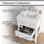 Hanover Tremont 24'' Vanity Cabinet with Sink Combo for Bathroom, Powder Room | Pre-Assembled Cabinet | 1 Drawer, Bottom Shelf | Artificial Stone Countertop | White Cabinet | HANVN0107-24-1WH