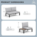 MFSTUDIO 3 Pieces Patio Furniture Set,Outdoor Metal Frame Patio Sectional Sofa Conversation Set with Removable Cushion for Backyard,Garden,Poolside