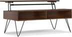 SIMPLIHOME Hunter Lift Top Coffee Table - 48 inch Wide Solid Walnut Veneer and Metal Industrial Cocktail Table, Functional Living Room Table with 2 Storage Cubbies and Hairpin Legs