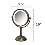 JERDON Lighted Makeup Mirror with Magnification - 1X and 8X Magnification - Bronze Makeup Mirror - Model HL8808BZL