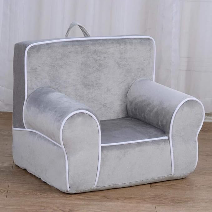 DIBSIES Personalized Creative Wonders Toddler Chair - Ages 1.5 to 4 Years Old (Unpersonalized Gray with White Piping)